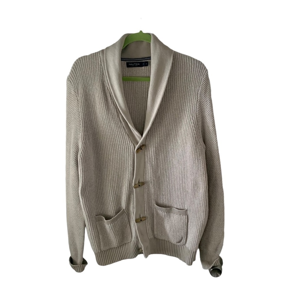 Nautica Women’s Sweater Button Front 100% Cotton Beige Size M